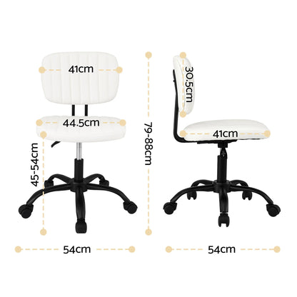 Artiss Armless Office Chair with Wheels, Ergonomic PU Leather Office Desk Chair, Height Adjustable 360° Swivel Computer Task Chair for Home Office, Study Room & Small Space, White - Image 2