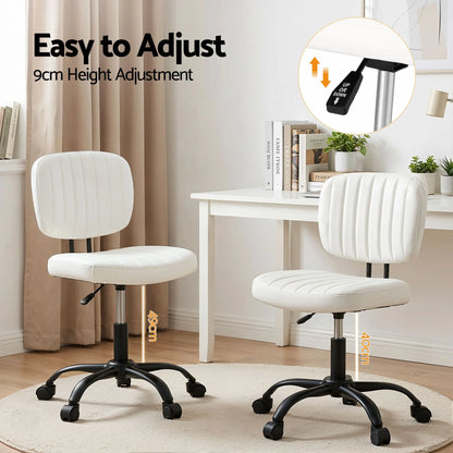 Artiss Armless Office Chair with Wheels, Ergonomic PU Leather Office Desk Chair, Height Adjustable 360° Swivel Computer Task Chair for Home Office, Study Room & Small Space, White - Image 5