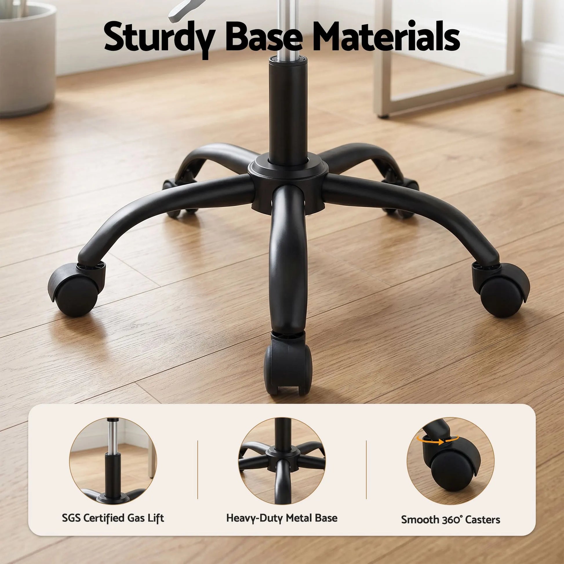 Artiss Armless Office Chair with Wheels, Ergonomic PU Leather Office Desk Chair, Height Adjustable 360° Swivel Computer Task Chair for Home Office, Study Room & Small Space, White - Image 7