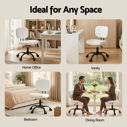 Artiss Armless Office Chair with Wheels, Ergonomic PU Leather Office Desk Chair, Height Adjustable 360° Swivel Computer Task Chair for Home Office, Study Room & Small Space, White - Image 8