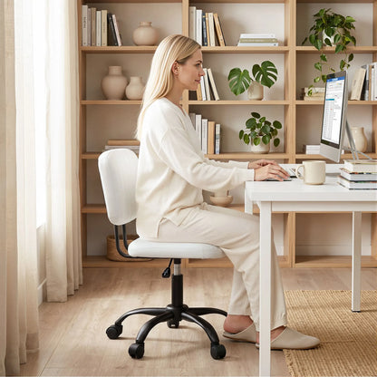 Artiss Armless Office Chair with Wheels, Ergonomic PU Leather Office Desk Chair, Height Adjustable 360° Swivel Computer Task Chair for Home Office, Study Room & Small Space, White - Image 9