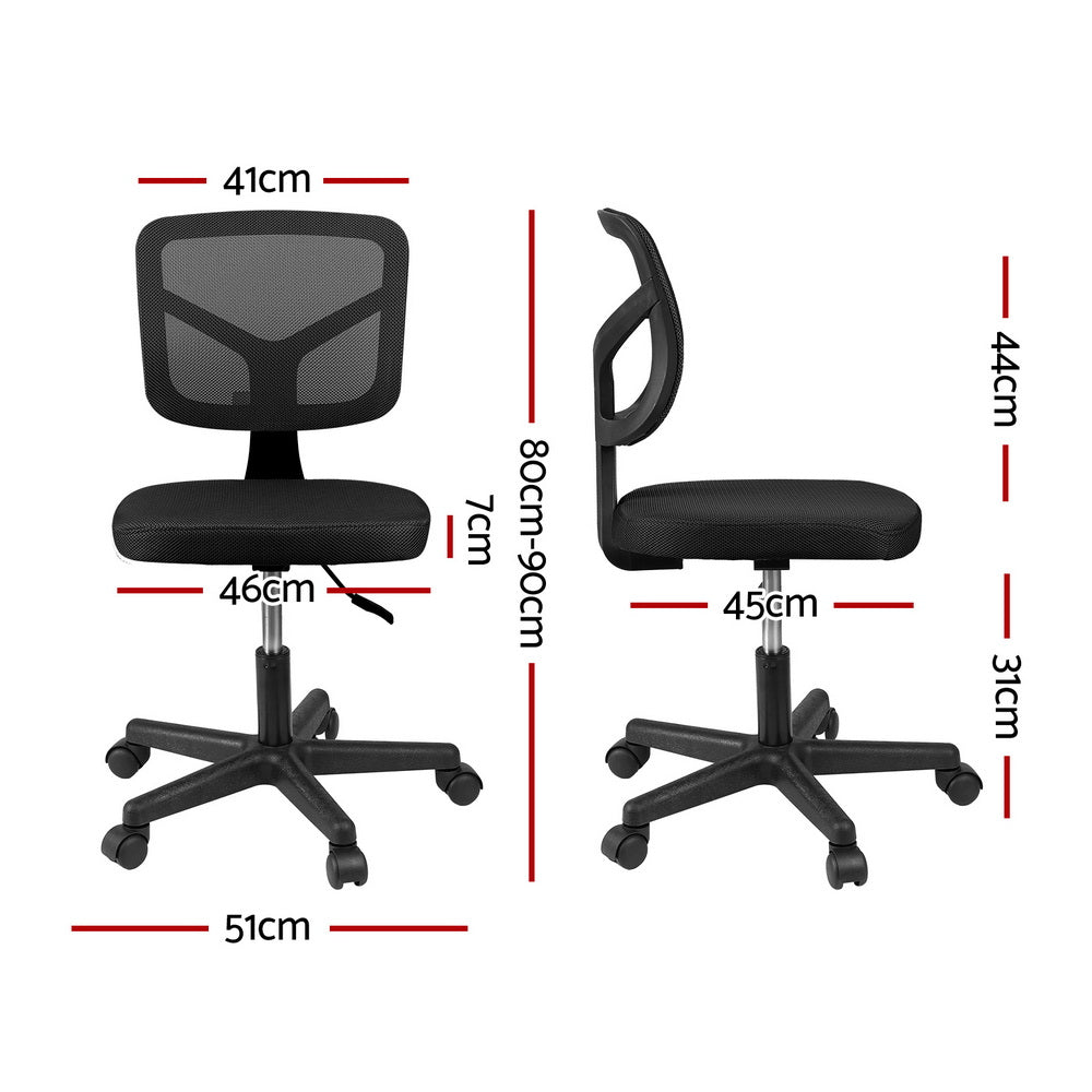 Artiss Armless Office Chair with Wheels, Ergonomic 360° Swivel Home Office Desk Chair, Height Adjustable Computer Task Chair with Fabric Back and Seat for Small Space, Black - Image 2