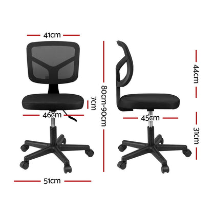 Artiss Armless Office Chair with Wheels, Ergonomic 360° Swivel Home Office Desk Chair, Height Adjustable Computer Task Chair with Fabric Back and Seat for Small Space, Black - Image 2