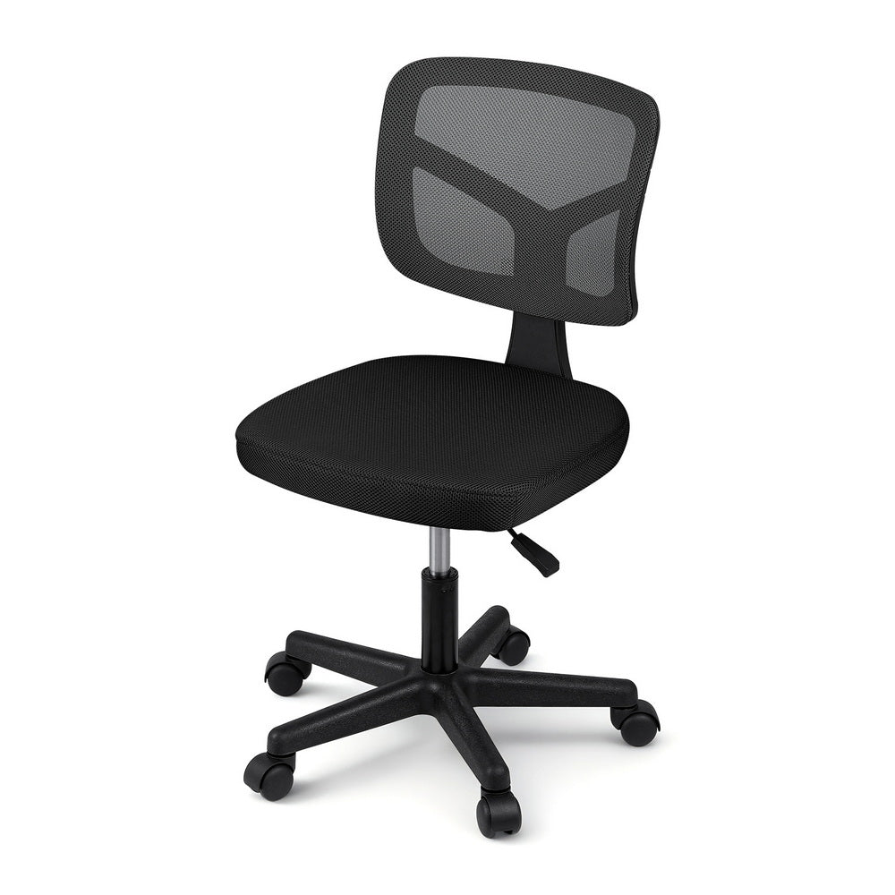 Artiss Armless Office Chair with Wheels, Ergonomic 360° Swivel Home Office Desk Chair, Height Adjustable Computer Task Chair with Fabric Back and Seat for Small Space, Black - Image 3