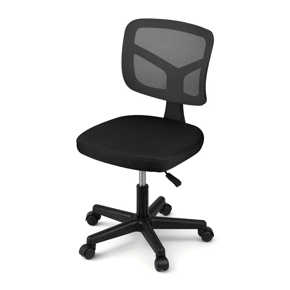 Artiss Armless Office Chair with Wheels, Ergonomic 360° Swivel Home Office Desk Chair, Height Adjustable Computer Task Chair with Fabric Back and Seat for Small Space, Black - Image 3