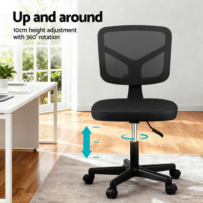 Artiss Armless Office Chair with Wheels, Ergonomic 360° Swivel Home Office Desk Chair, Height Adjustable Computer Task Chair with Fabric Back and Seat for Small Space, Black - Image 4