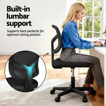Artiss Armless Office Chair with Wheels, Ergonomic 360° Swivel Home Office Desk Chair, Height Adjustable Computer Task Chair with Fabric Back and Seat for Small Space, Black - Image 5