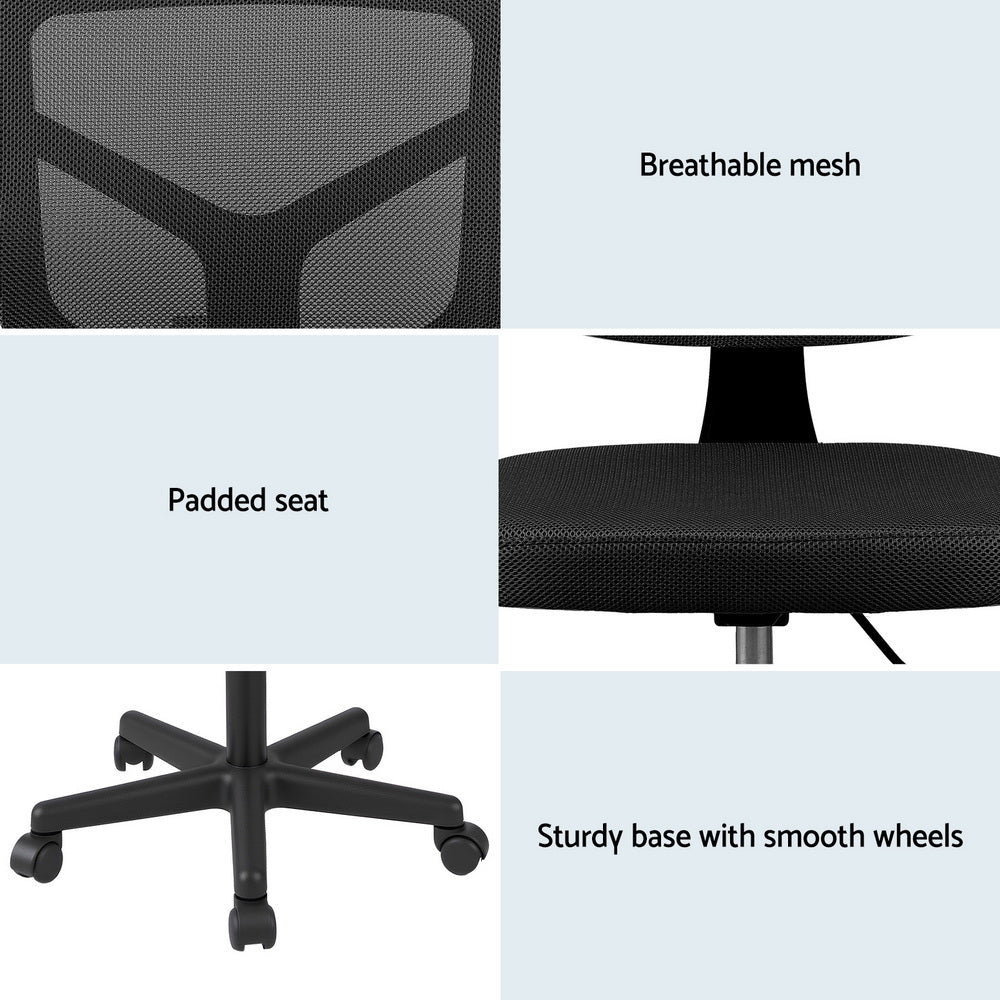 Artiss Armless Office Chair with Wheels, Ergonomic 360° Swivel Home Office Desk Chair, Height Adjustable Computer Task Chair with Fabric Back and Seat for Small Space, Black - Image 6
