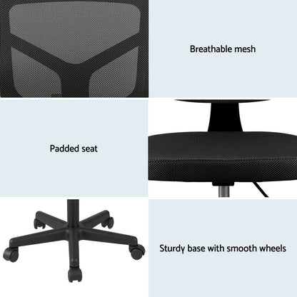 Artiss Armless Office Chair with Wheels, Ergonomic 360° Swivel Home Office Desk Chair, Height Adjustable Computer Task Chair with Fabric Back and Seat for Small Space, Black - Image 6