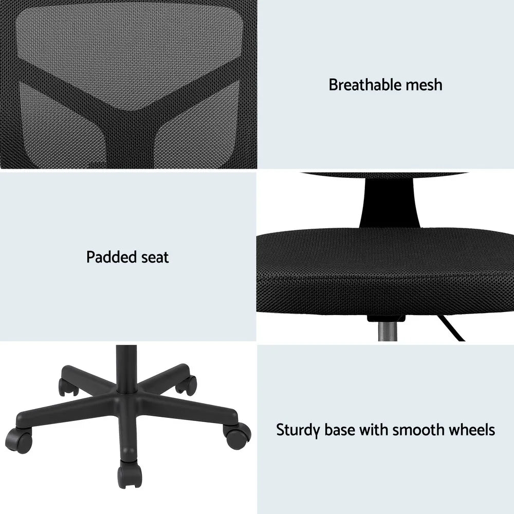 Artiss Armless Office Chair with Wheels, Ergonomic 360° Swivel Home Office Desk Chair, Height Adjustable Computer Task Chair with Fabric Back and Seat for Small Space, Black - Image 6