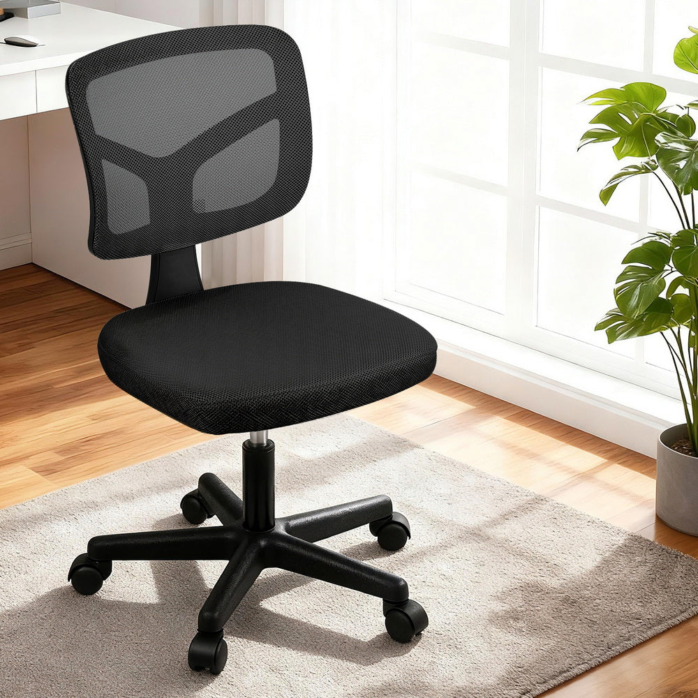 Artiss Armless Office Chair with Wheels, Ergonomic 360° Swivel Home Office Desk Chair, Height Adjustable Computer Task Chair with Fabric Back and Seat for Small Space, Black - Image 7