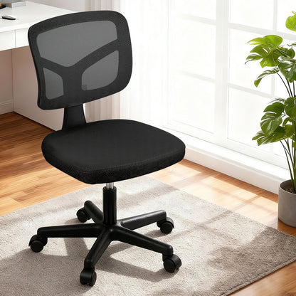 Artiss Armless Office Chair with Wheels, Ergonomic 360° Swivel Home Office Desk Chair, Height Adjustable Computer Task Chair with Fabric Back and Seat for Small Space, Black - Image 7