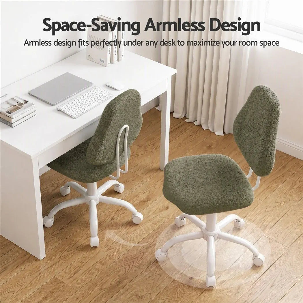 Artiss Armless Office Chair Ergonomic Soft Fleece Height Adjustable Vanity Desk Chair Green - Image 4