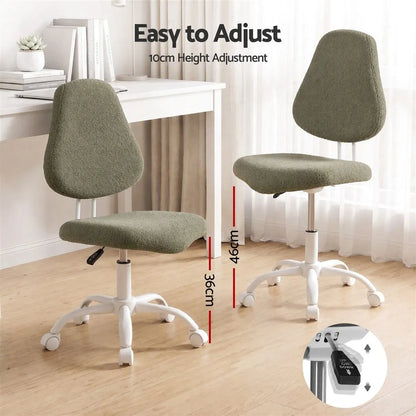 Artiss Armless Office Chair Ergonomic Soft Fleece Height Adjustable Vanity Desk Chair Green - Image 5