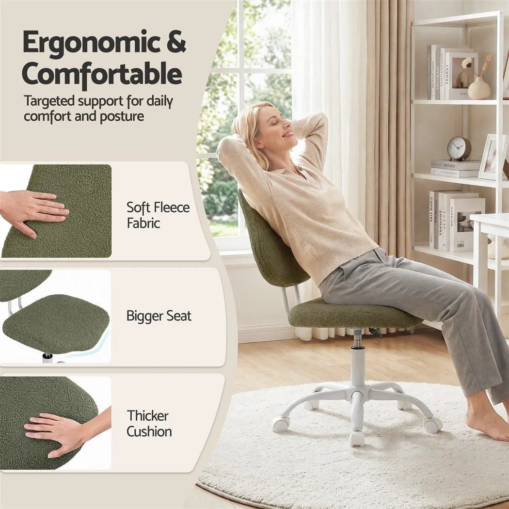 Artiss Armless Office Chair Ergonomic Soft Fleece Height Adjustable Vanity Desk Chair Green - Image 6