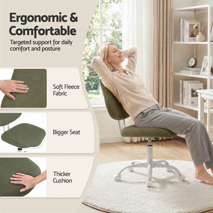 Artiss Armless Office Chair Ergonomic Soft Fleece Height Adjustable Vanity Desk Chair Green - Image 6