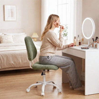 Artiss Armless Office Chair Ergonomic Soft Fleece Height Adjustable Vanity Desk Chair Green - Image 9