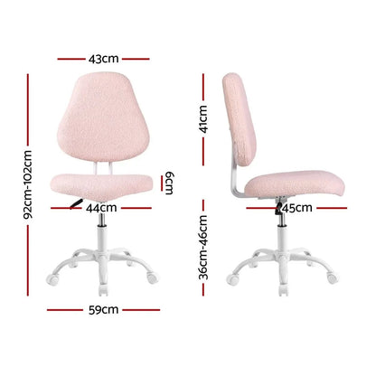 Artiss Armless Office Chair Ergonomic Soft Fleece Height Adjustable Vanity Desk Chair Pink - Image 2