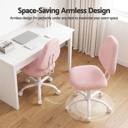 Artiss Armless Office Chair Ergonomic Soft Fleece Height Adjustable Vanity Desk Chair Pink - Image 4