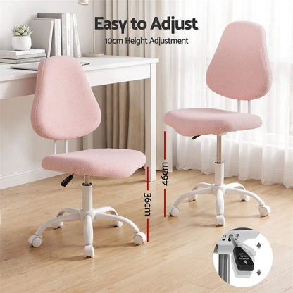 Artiss Armless Office Chair Ergonomic Soft Fleece Height Adjustable Vanity Desk Chair Pink - Image 5