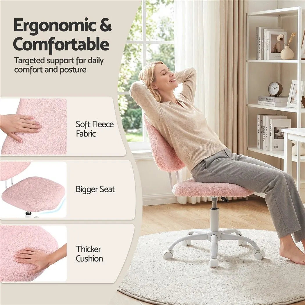 Artiss Armless Office Chair Ergonomic Soft Fleece Height Adjustable Vanity Desk Chair Pink - Image 6