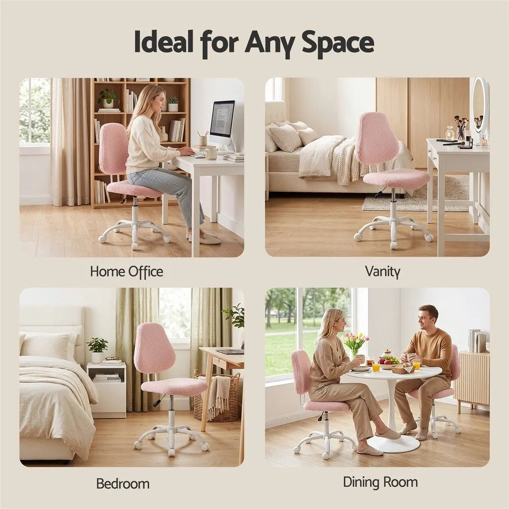Artiss Armless Office Chair Ergonomic Soft Fleece Height Adjustable Vanity Desk Chair Pink - Image 8