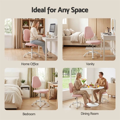Artiss Armless Office Chair Ergonomic Soft Fleece Height Adjustable Vanity Desk Chair Pink - Image 8