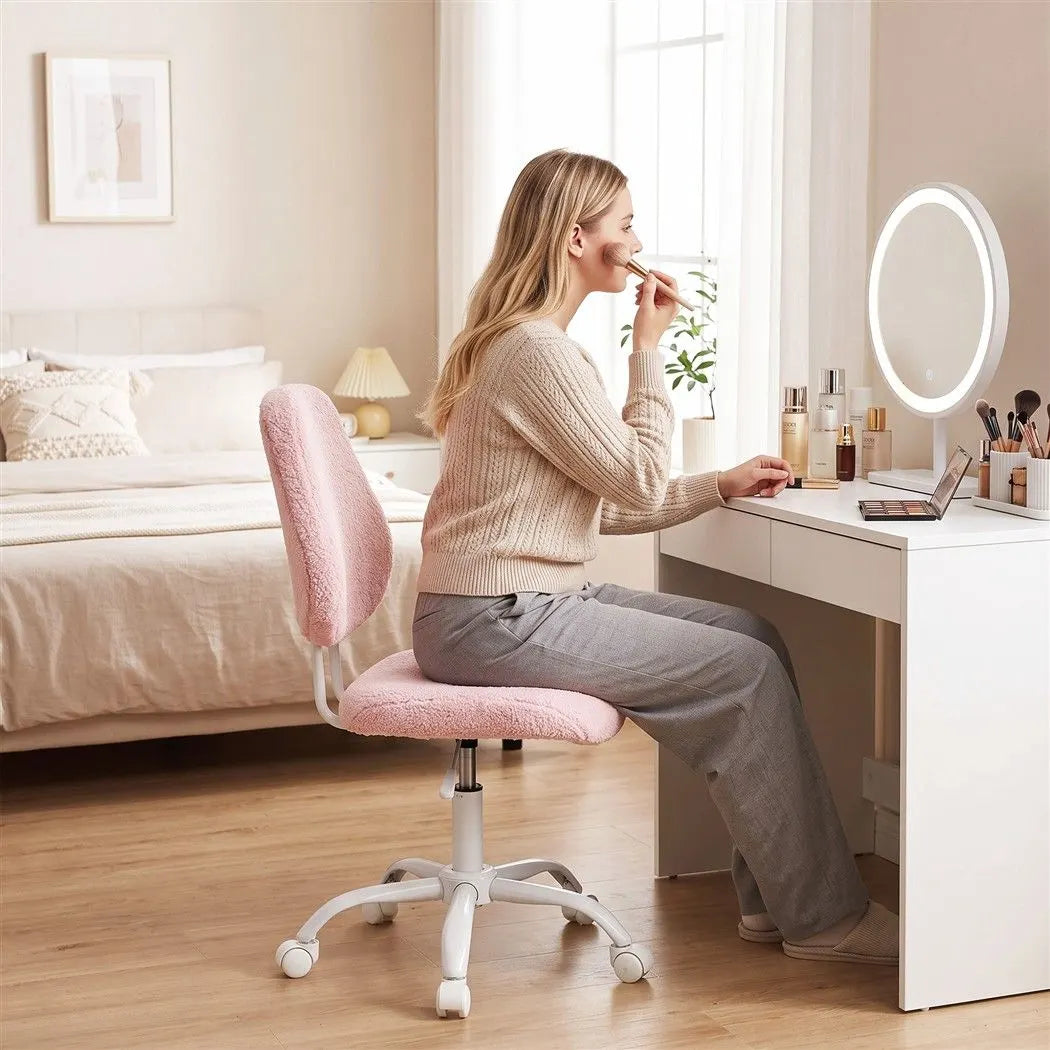 Artiss Armless Office Chair Ergonomic Soft Fleece Height Adjustable Vanity Desk Chair Pink - Image 9