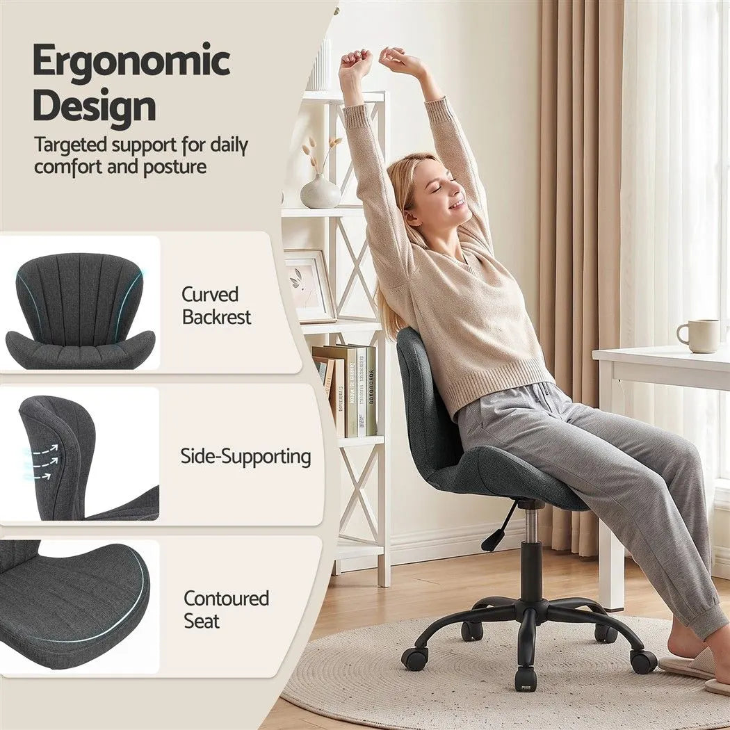 Artiss Ergonomic Office Chair Armless Height Adjustable Computer Desk Chair Fabric Dark Grey - Image 7