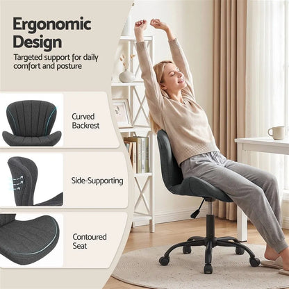 Artiss Ergonomic Office Chair Armless Height Adjustable Computer Desk Chair Fabric Dark Grey - Image 7
