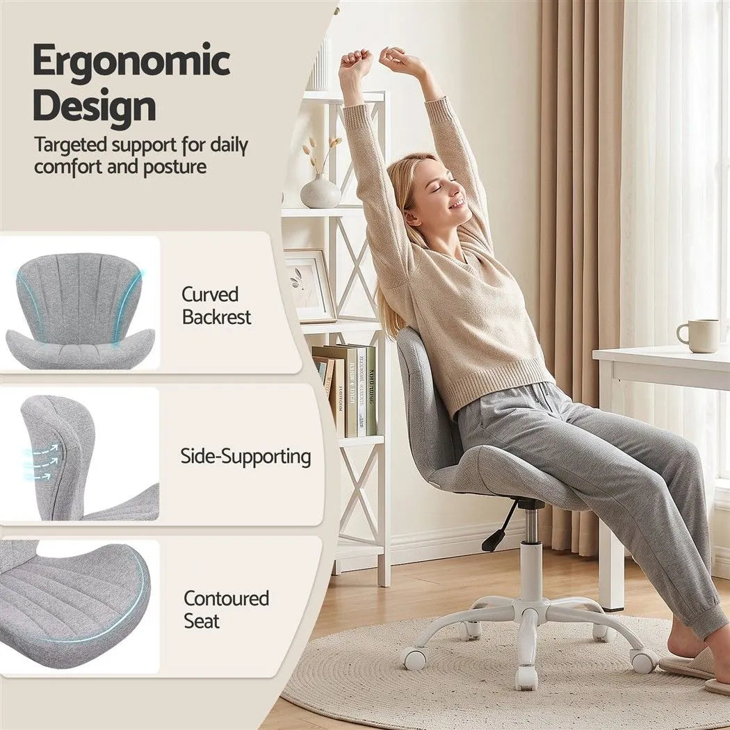 Artiss Ergonomic Office Chair Armless Height Adjustable Computer Desk Chair Fabric Light Grey - Image 7