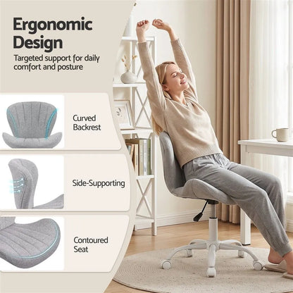 Artiss Ergonomic Office Chair Armless Height Adjustable Computer Desk Chair Fabric Light Grey - Image 7