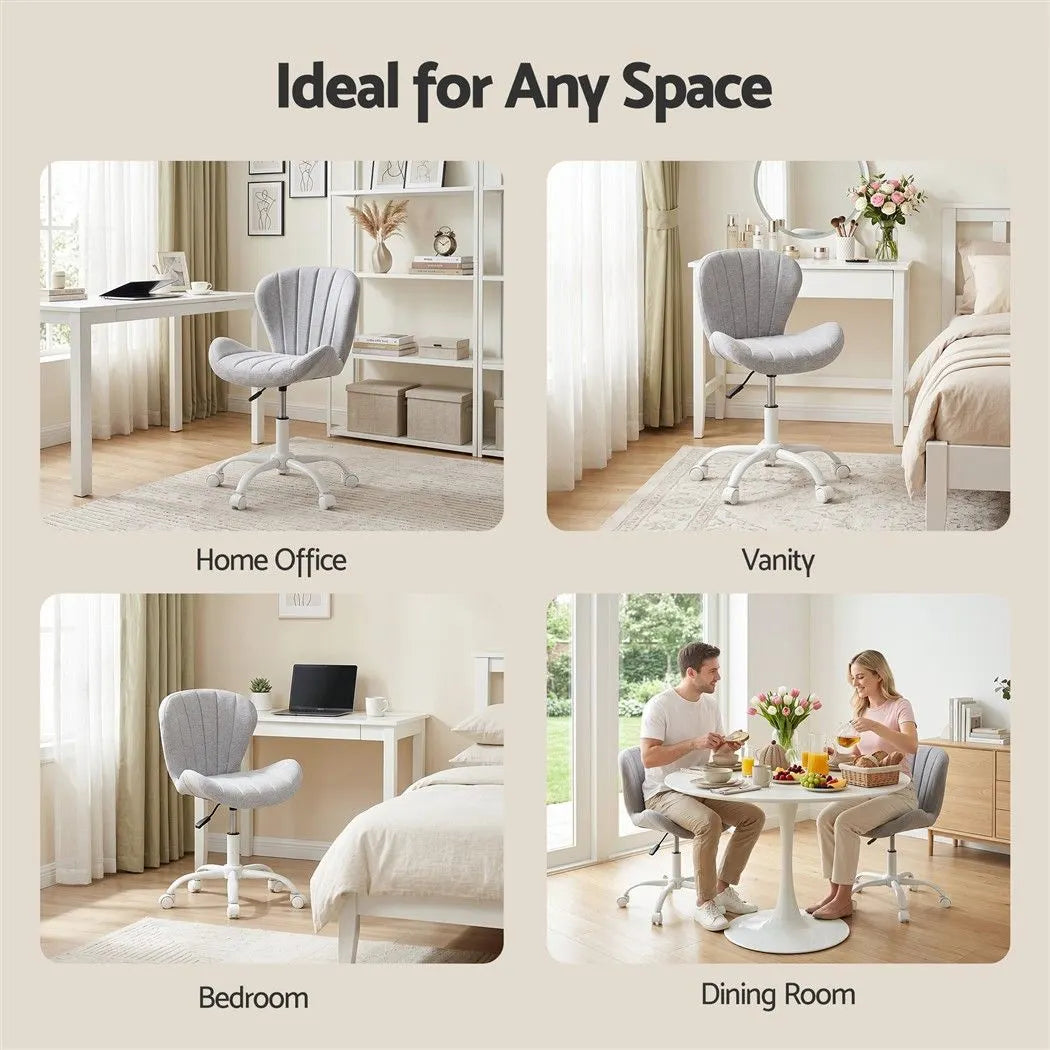 Artiss Ergonomic Office Chair Armless Height Adjustable Computer Desk Chair Fabric Light Grey - Image 9