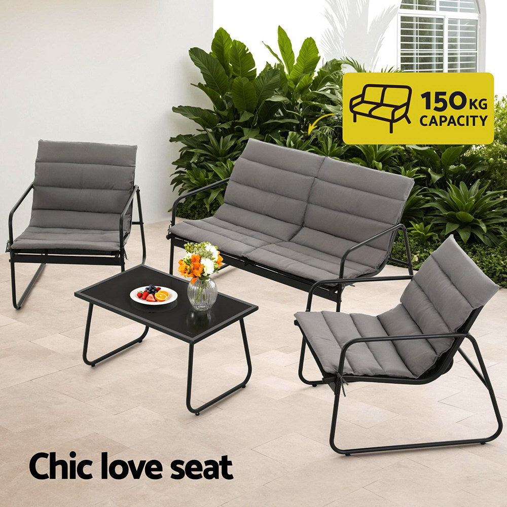 Gardeon 4PCS Outdoor Sofa Set Table and Chairs Cushion textilene Patio Furniture - Image 6