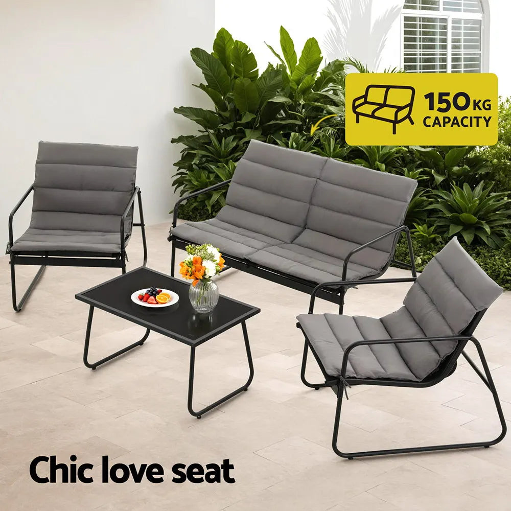 Gardeon 4PCS Outdoor Sofa Set Table and Chairs Cushion textilene Patio Furniture - Image 6