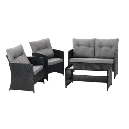 Gardeon 4-Piece Outdoor Sofa Set Coffee Table Chair Rattan Furniture Black - Image 3