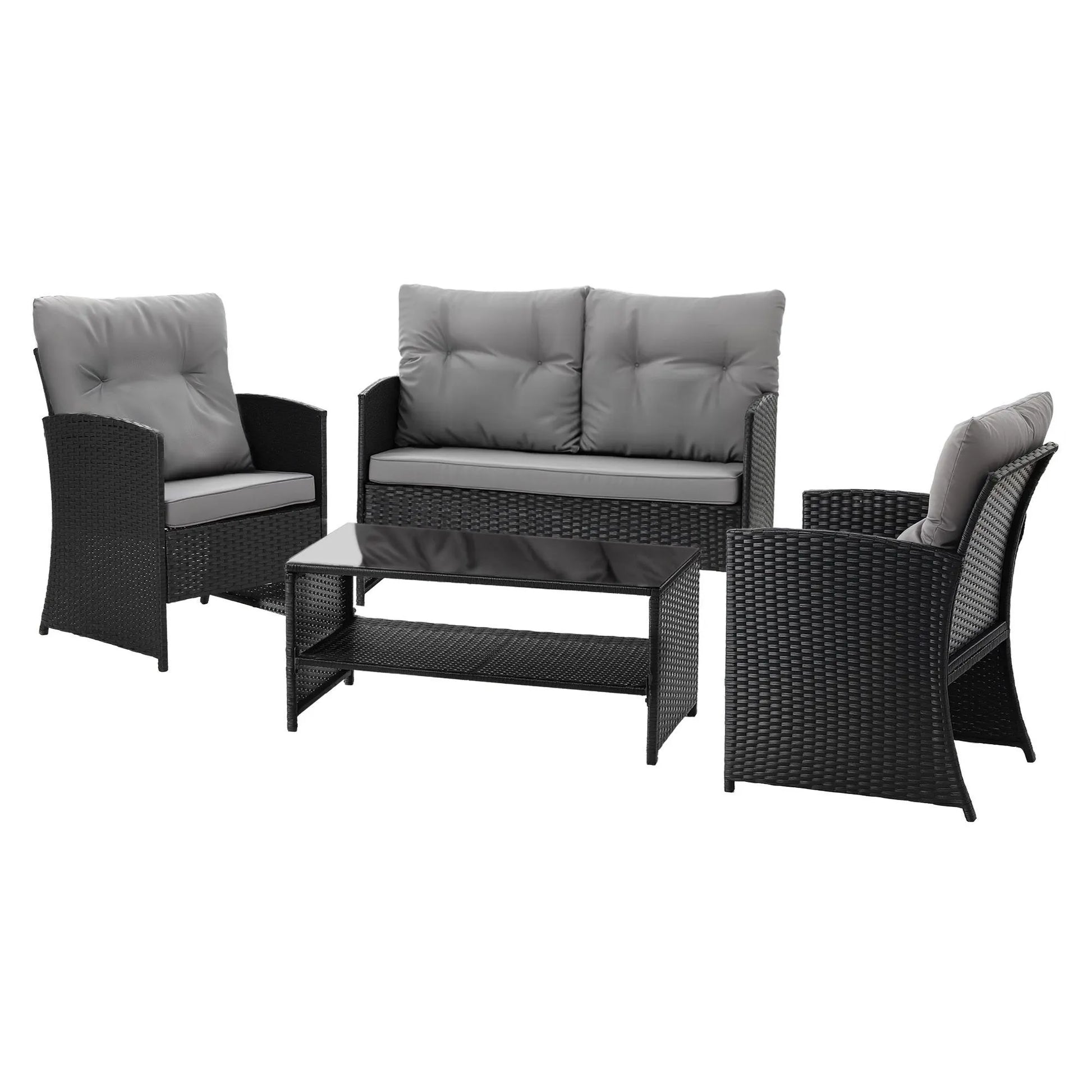 Gardeon 4-Piece Outdoor Sofa Set Coffee Table Chair Rattan Furniture Black - Image 8