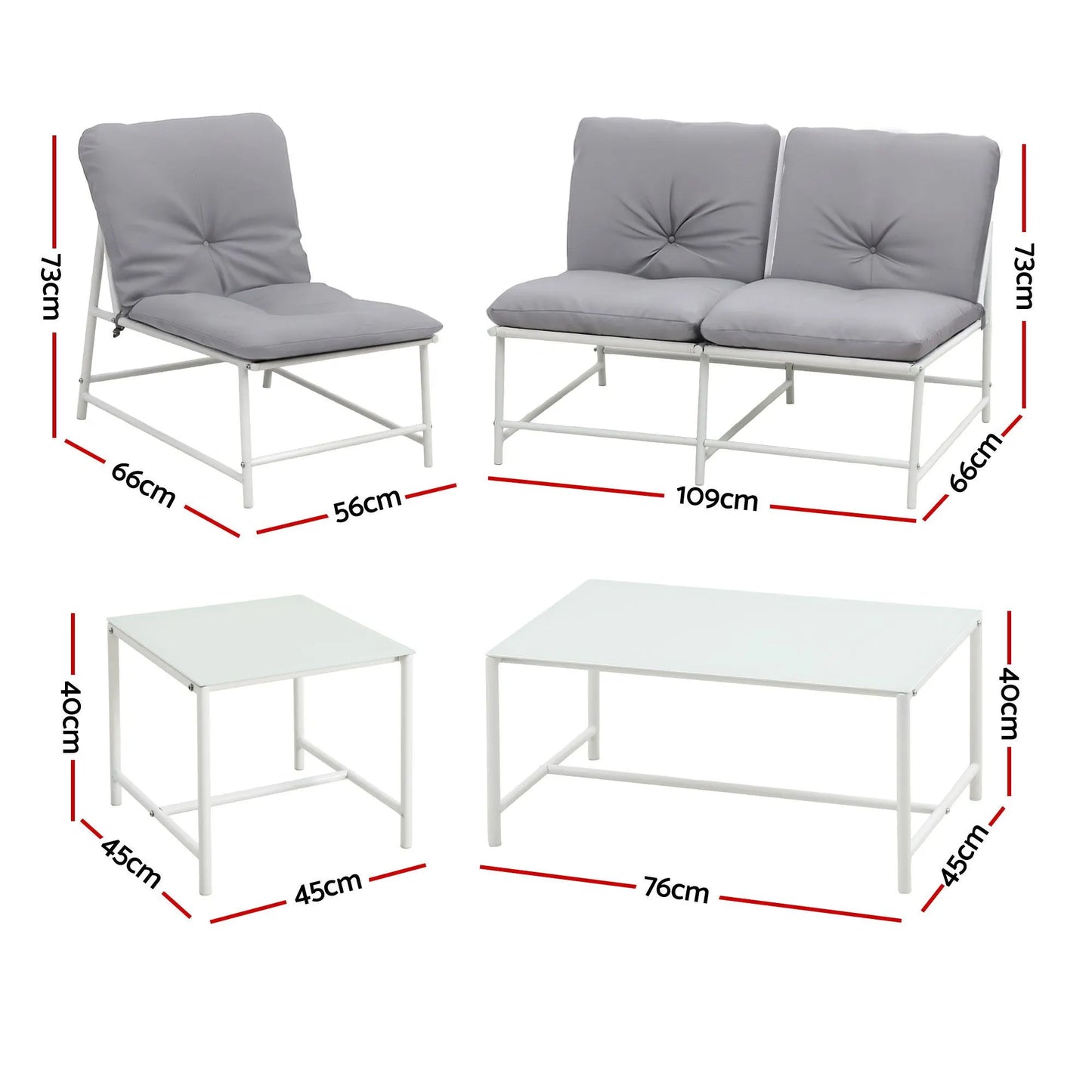 Gardeon 5-Piece Outdoor Sofa Set with Cushions table and Chairs White - Image 2