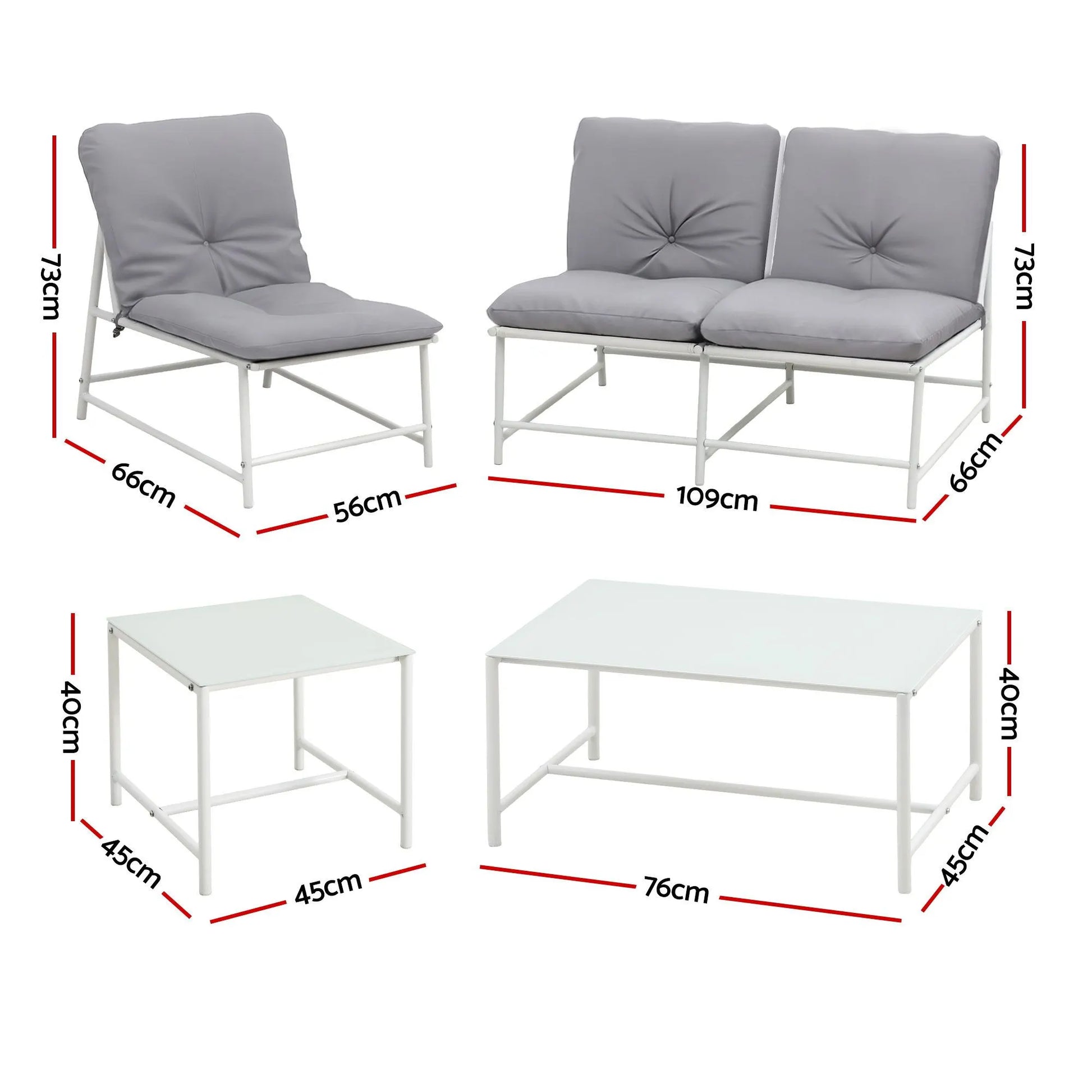 Gardeon 5-Piece Outdoor Sofa Set with Cushions table and Chairs White - Image 2