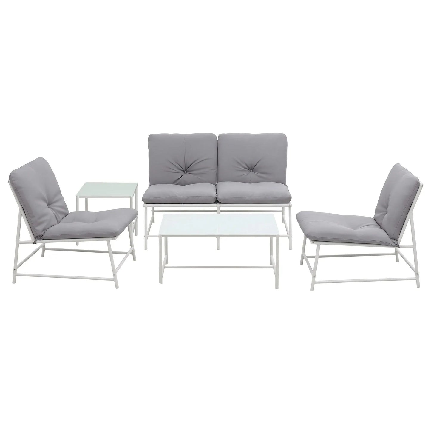 Gardeon 5-Piece Outdoor Sofa Set with Cushions table and Chairs White - Image 3