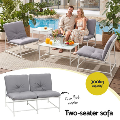 Gardeon 5-Piece Outdoor Sofa Set with Cushions table and Chairs White - Image 5