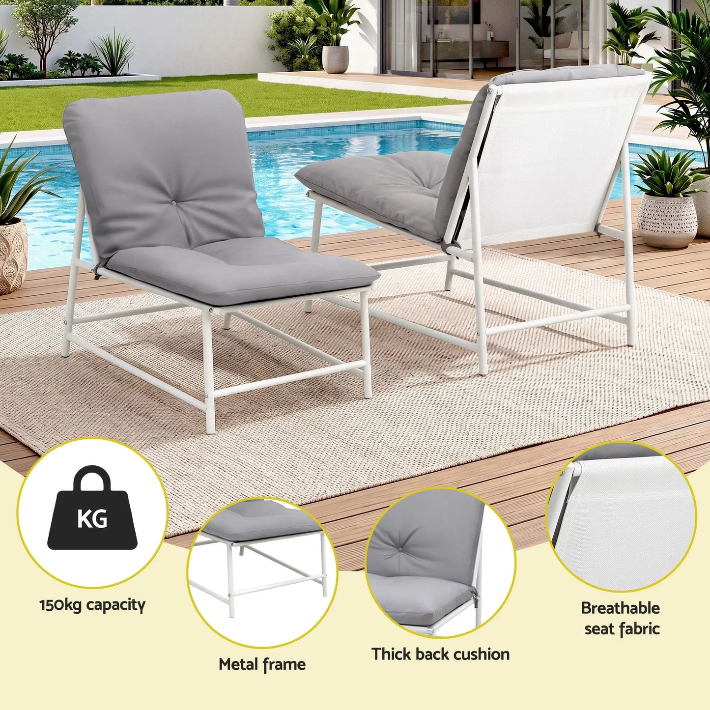 Gardeon 5-Piece Outdoor Sofa Set with Cushions table and Chairs White - Image 6