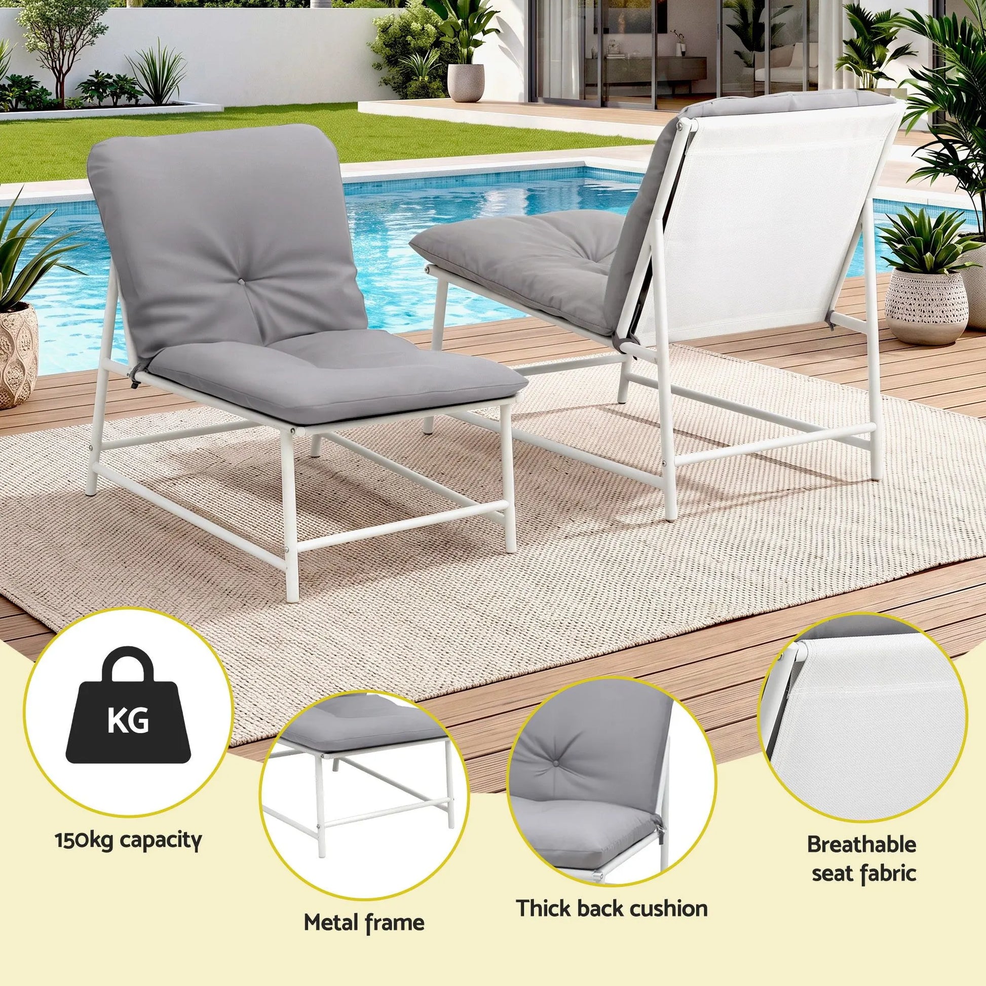 Gardeon 5-Piece Outdoor Sofa Set with Cushions table and Chairs White - Image 6