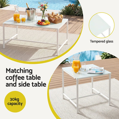 Gardeon 5-Piece Outdoor Sofa Set with Cushions table and Chairs White - Image 7