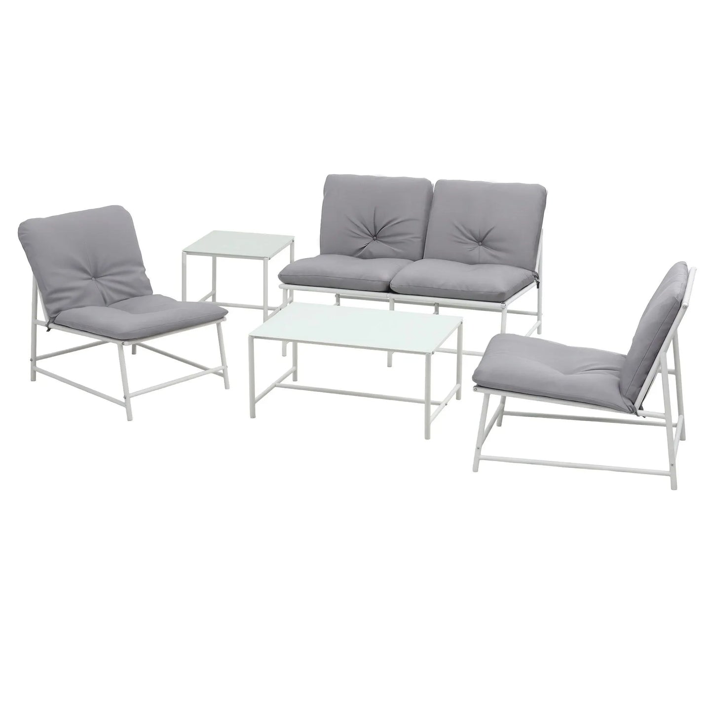 Gardeon 5-Piece Outdoor Sofa Set with Cushions table and Chairs White - Image 8