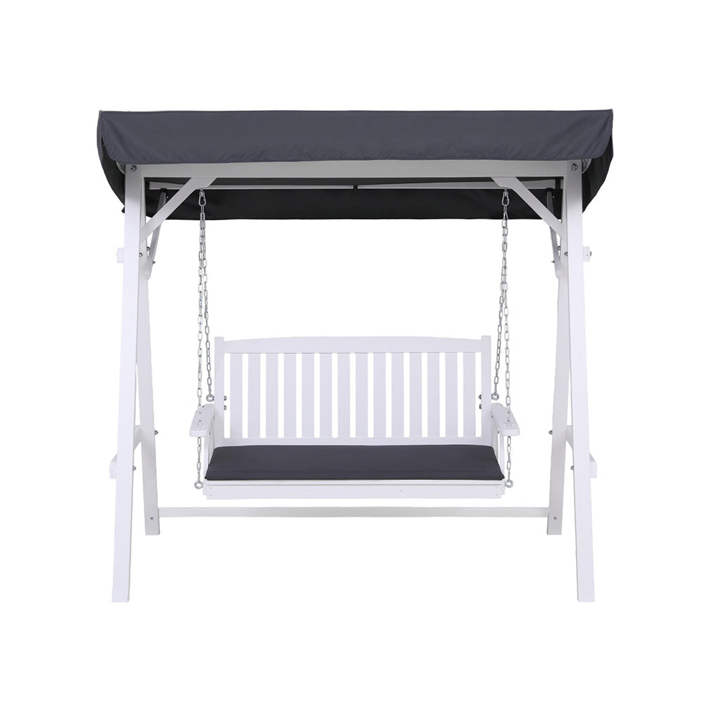 Gardeon Outdoor Wooden Swing Chair Garden Bench Canopy Cushion 3 Seater White - Image 3