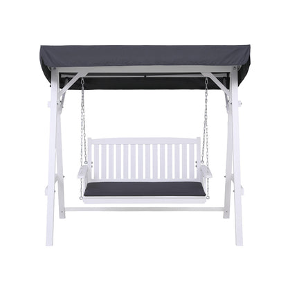 Gardeon Outdoor Wooden Swing Chair Garden Bench Canopy Cushion 3 Seater White - Image 3
