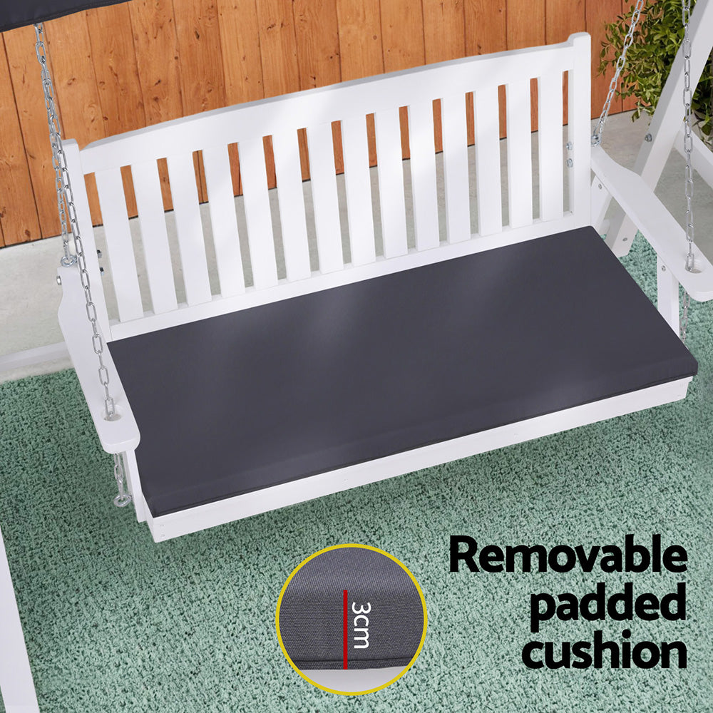 Gardeon Outdoor Wooden Swing Chair Garden Bench Canopy Cushion 3 Seater White - Image 6
