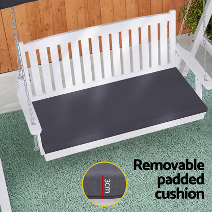 Gardeon Outdoor Wooden Swing Chair Garden Bench Canopy Cushion 3 Seater White - Image 6