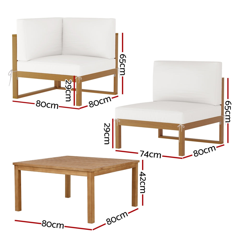 Gardeon 4-Seater Outdoor Sofa Set Wooden Lounge Setting 5PCS - Image 2